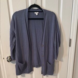Purple/Blue Open-Front Cardigan with Three-Quarter Sleeves